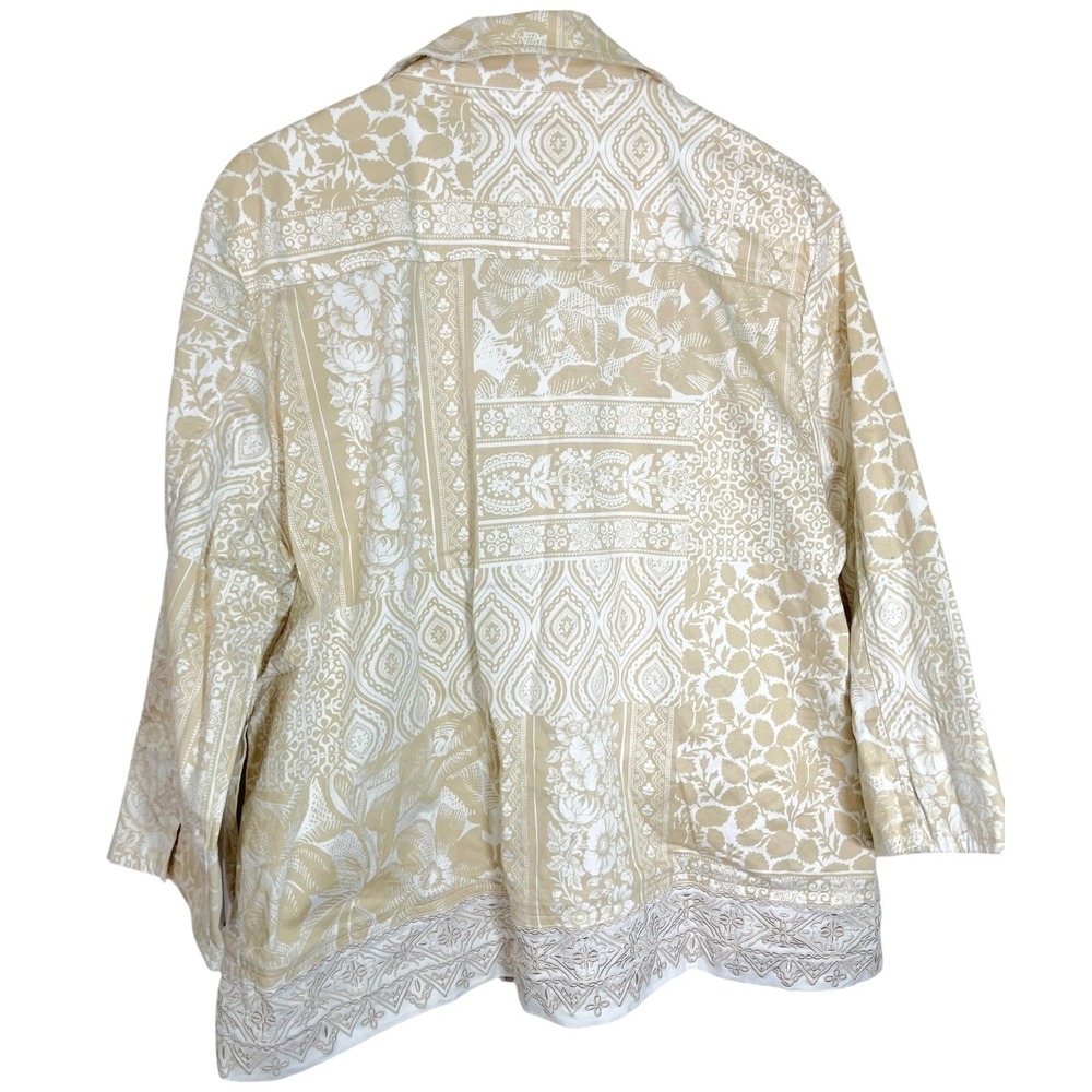 Drapers & Damon 18 Beige Button Up Jacket/Blazer Floral Embroidered Boho Coastal - Picture 2 of 8